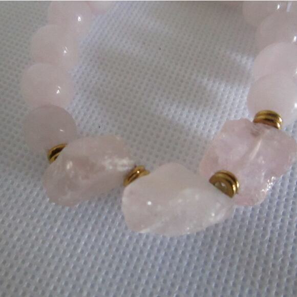 Vintage Rose Quartz Bracelet Set Stretch Elastic Pink Stone Beads Boho Luxe Glam - Picture 9 of 16